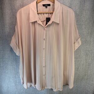 Lulus Pink Button Down Womens Blouse SS Sheer Collared Top XL Business Casual